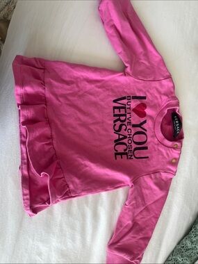 Versace Kids Hot Pink Logo Ruffle Hem Sweatshirt